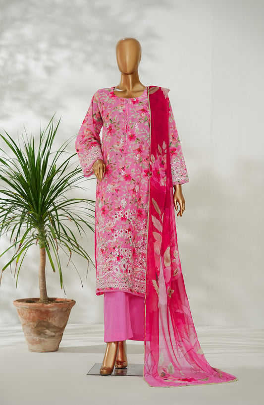 Amna Khadija Ismet Chikankari Embroidered Bana Dora Lawn Stitched 3 Piece Suit - AKC-10 - AM26ISM - Pink - Summer Collection
