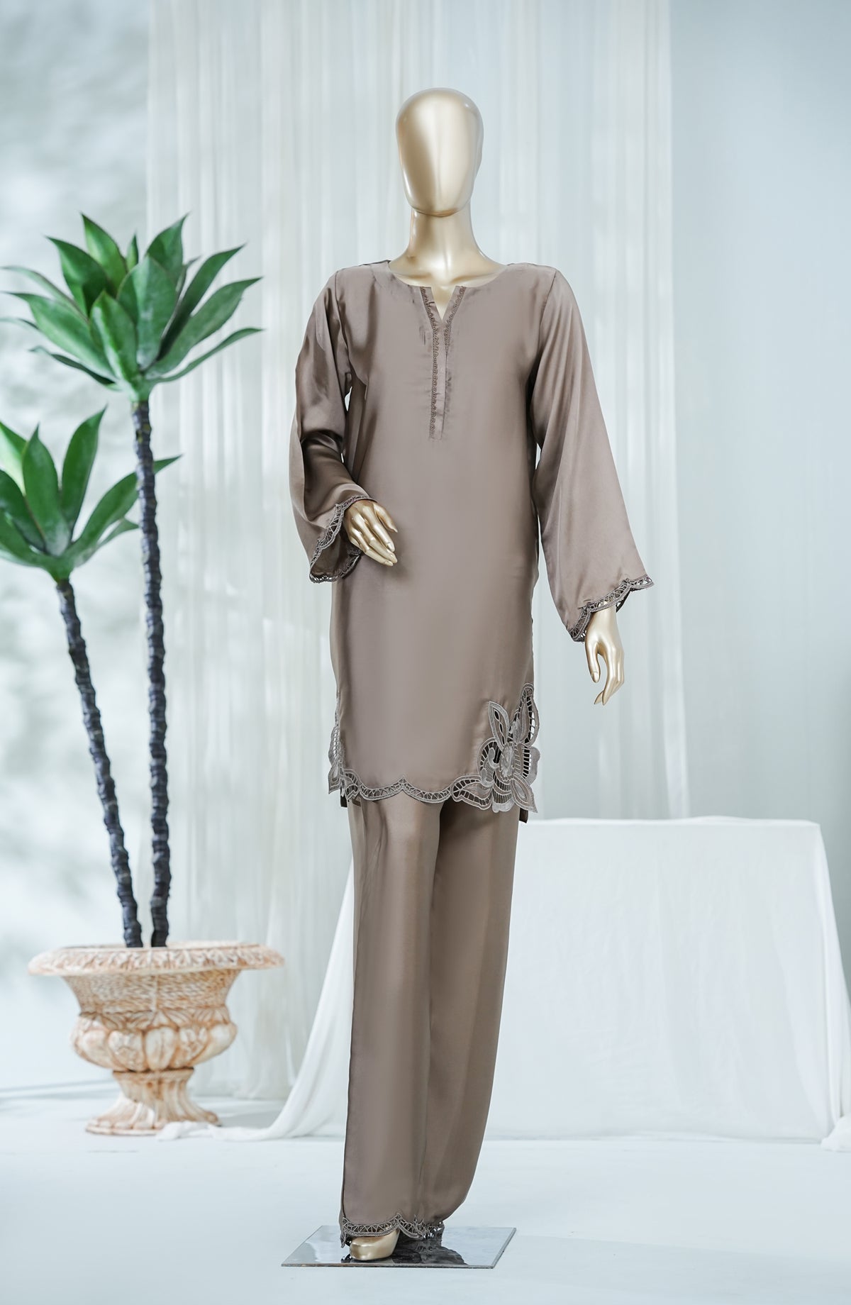 Amna Khadija Jhanvi Luxe Embroidered Silk Stitched 2 Piece Suit - JLS-12 - AM26JLK - Grey - Festive Collection