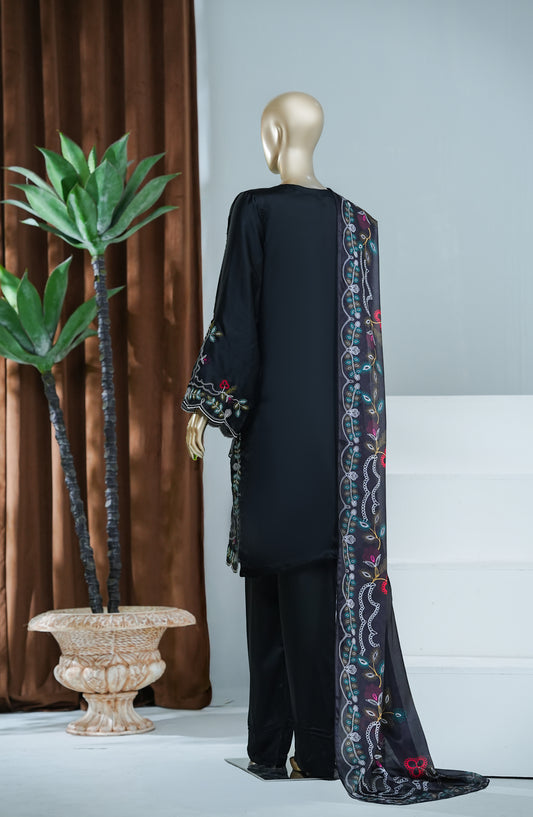 Amna Khadija Jhanvi Luxe Embroidered Silk Stitched 3 Piece Suit - JLS-11 - AM26JLK - Black - Festive Collection