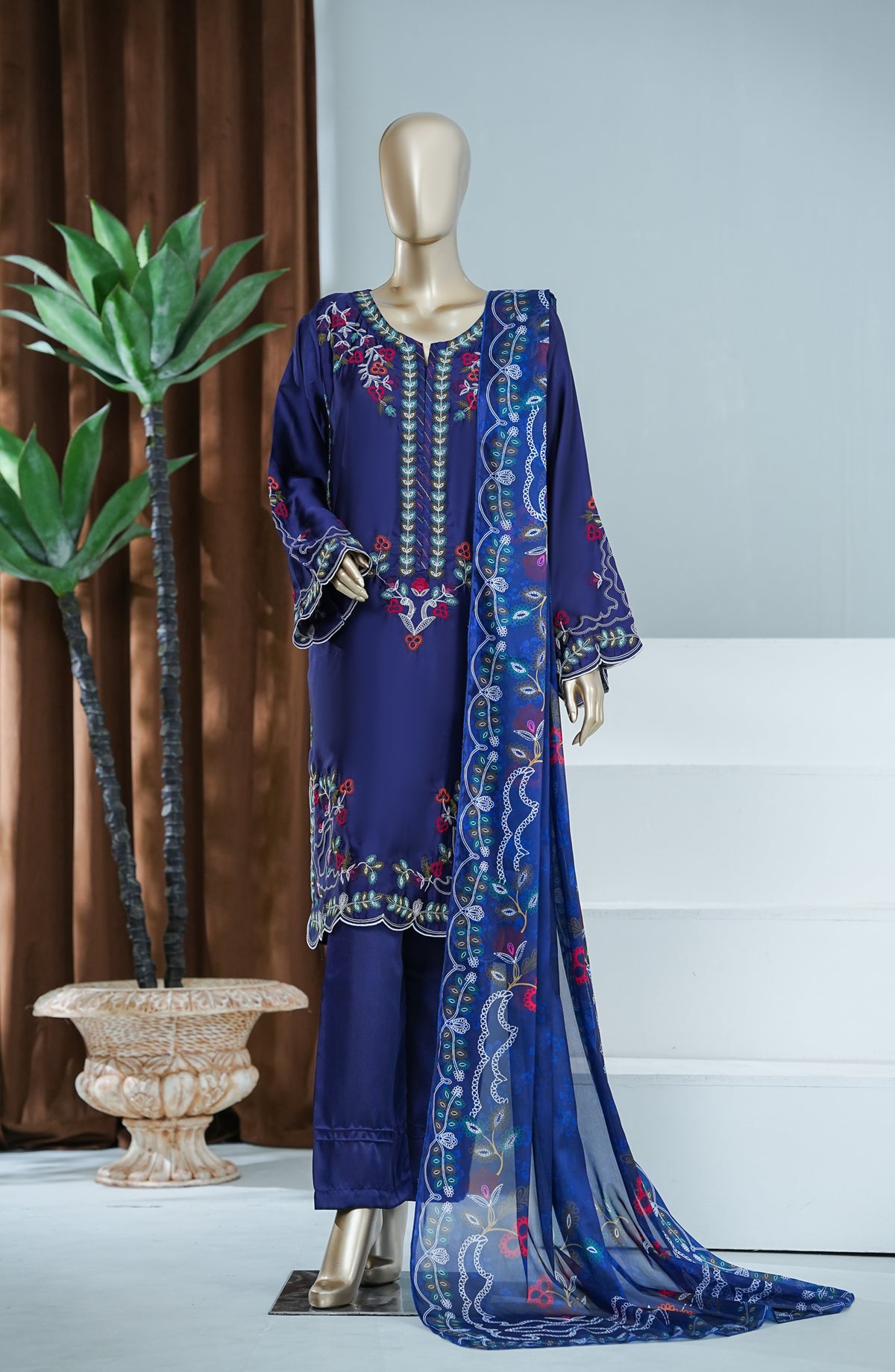 Amna Khadija Jhanvi Luxe Embroidered Silk Stitched 3 Piece Suit - JLS-10 - AM26JLK - Blue - Festive Collection