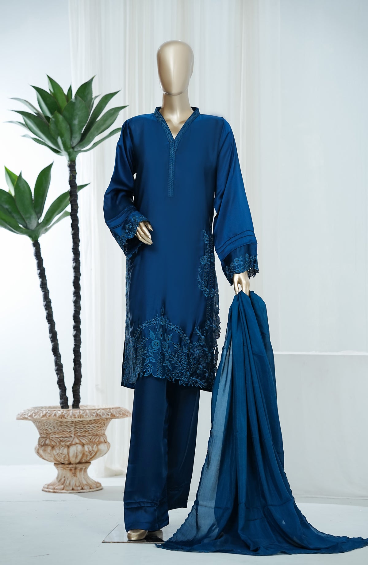 Amna Khadija Jhanvi Luxe Embroidered Silk Stitched 3 Piece Suit - JLS-09 - AM26JLK - Blue - Festive Collection