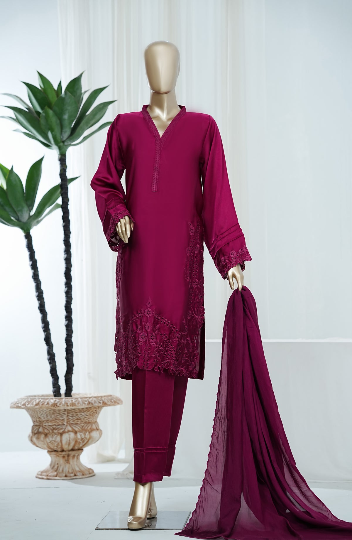 Amna Khadija Jhanvi Luxe Embroidered Silk Stitched 3 Piece Suit - JLS-08 - AM26JLK - Pink - Festive Collection