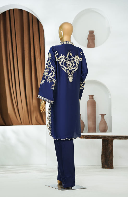 Amna Khadija Jhanvi Luxe Embroidered Shamooz Silk Stitched 2 Piece Suit - JLS-01 - AM26JHV - Blue - Festive Collection