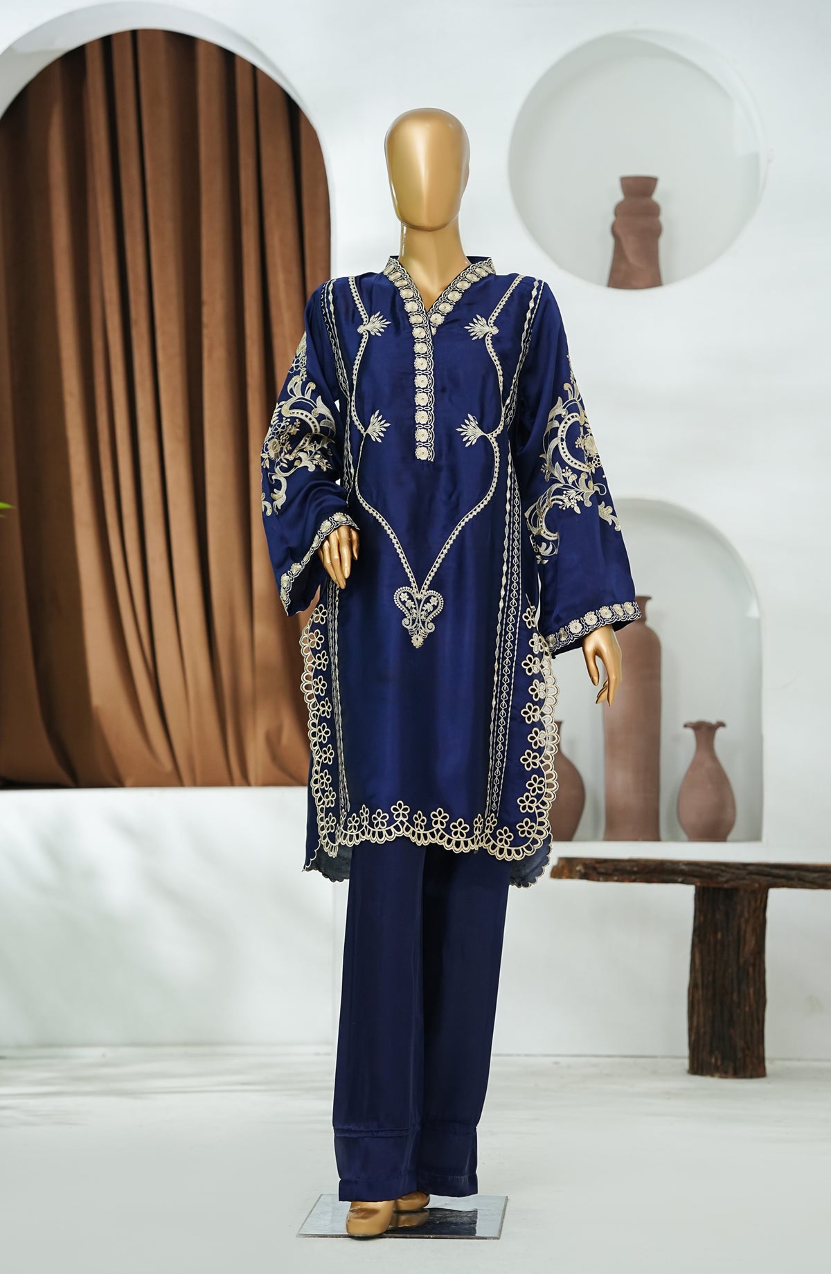 Amna Khadija Jhanvi Luxe Embroidered Shamooz Silk Stitched 2 Piece Suit - JLS-01 - AM26JHV - Blue - Festive Collection