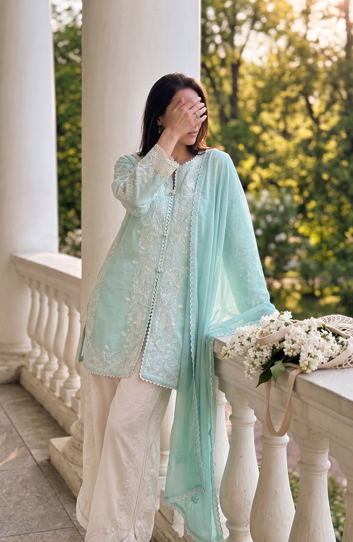 Amna Khadija Joy Ishqia Embroidered Lawn Stitched 3 Piece Suit - AKJ-02 - AM26JYQ - Light Ferozi - Summer Collection