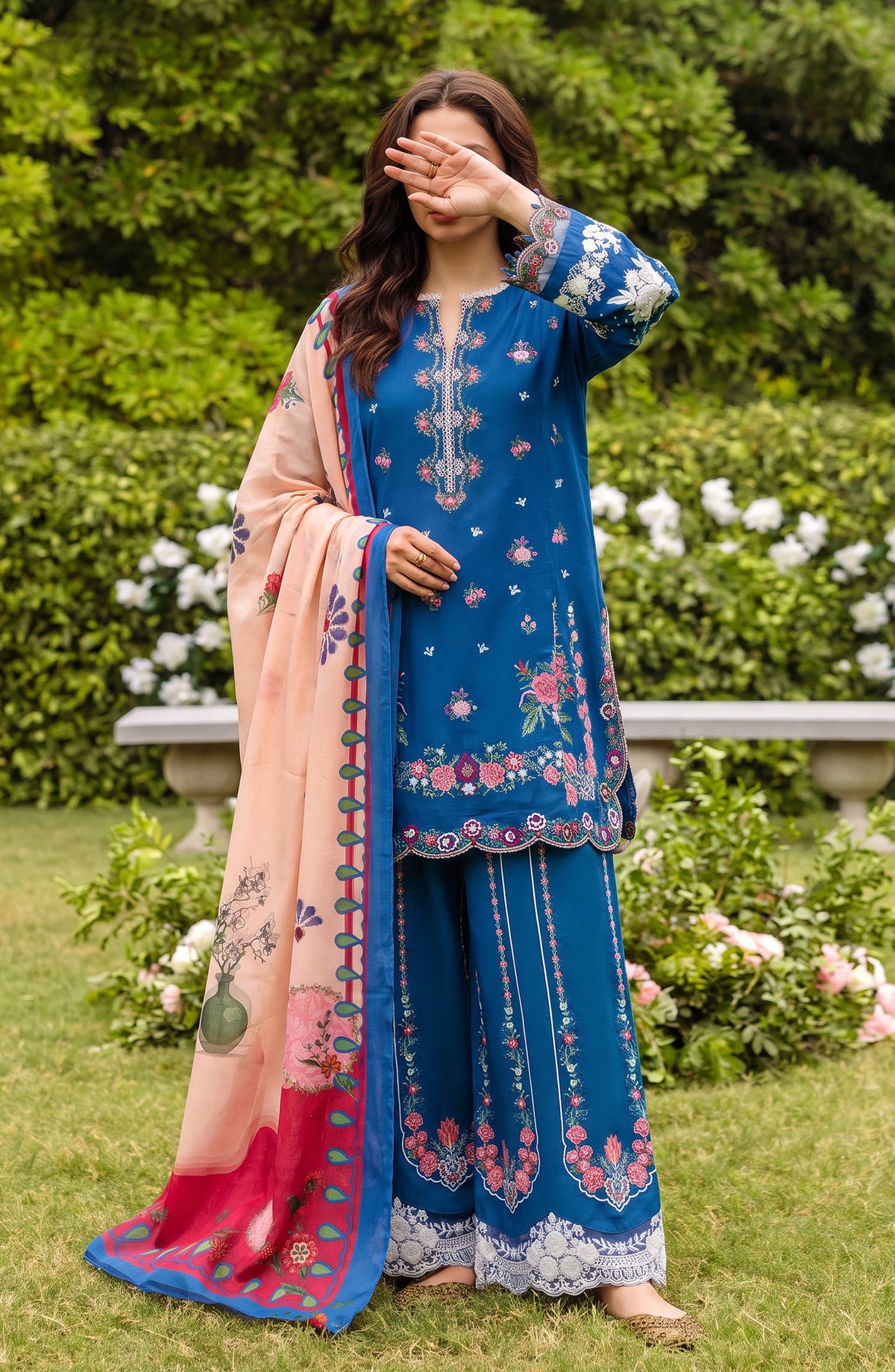 Amna Khadija Joy Ishqia Embroidered Lawn Stitched 3 Piece Suit - AKJ-03 - AM26JYQ - Blue - Summer Collection