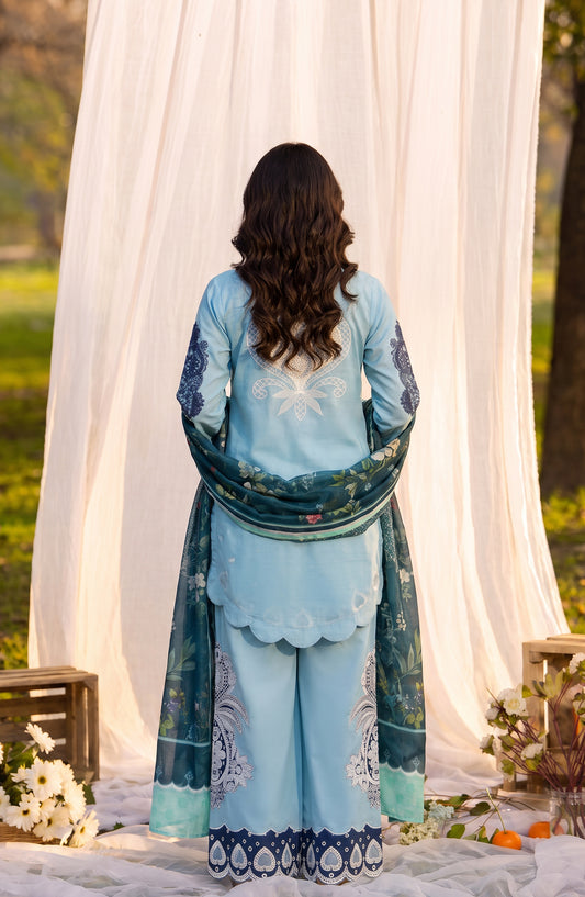Amna Khadija Joy Ishqia Embroidered Lawn Stitched 3 Piece Suit - AKJ-04 - AM26JYQ - Sky Blue - Summer Collection