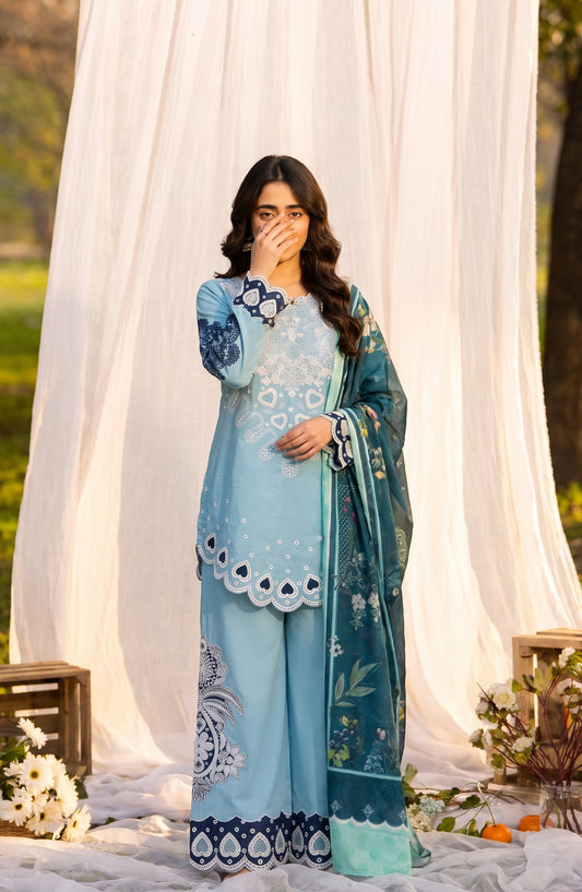 Amna Khadija Joy Ishqia Embroidered Lawn Stitched 3 Piece Suit - AKJ-04 - AM26JYQ - Sky Blue - Summer Collection