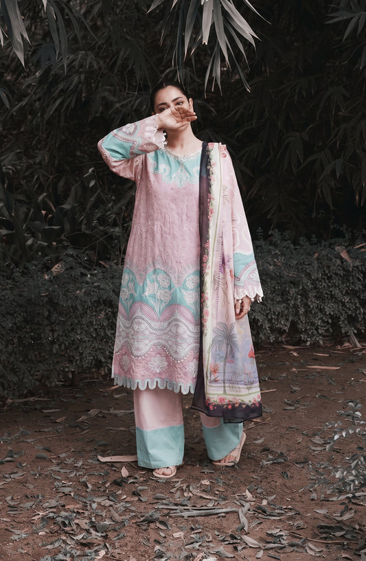 Amna Khadija Joy Ishqia Embroidered Lawn Stitched 3 Piece Suit - AKJ-06 - AM26JYQ - Pink - Summer Collection