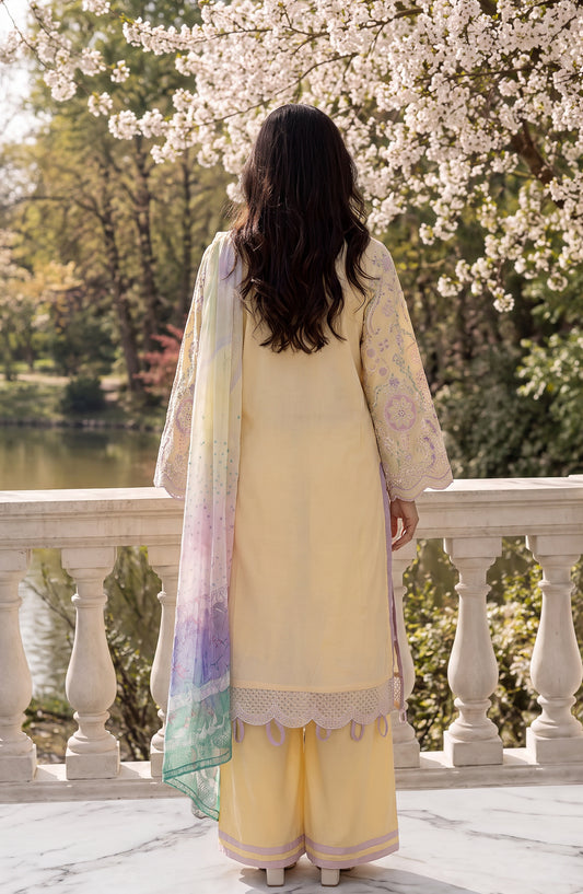 Amna Khadija Joy Ishqia Embroidered Lawn Stitched 3 Piece Suit - AKJ-08 - AM26JYQ - Yellow - Summer Collection