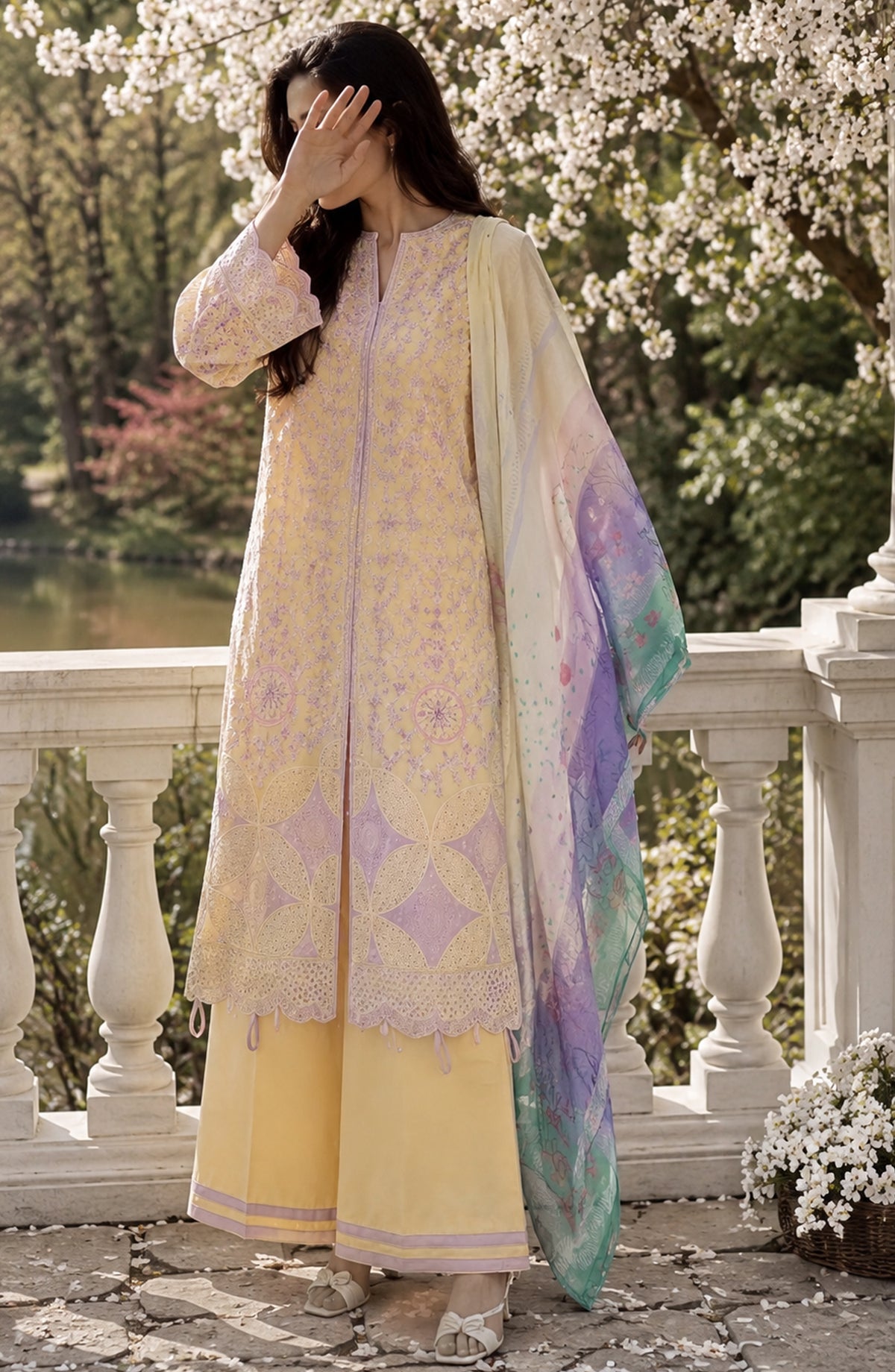 Amna Khadija Joy Ishqia Embroidered Lawn Stitched 3 Piece Suit - AKJ-08 - AM26JYQ - Yellow - Summer Collection