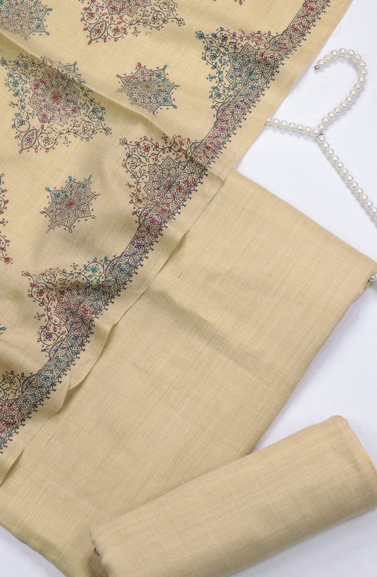 Amna Khadija Kashmiri Wool Unstitched 3 Piece Suit - Design-01 - AM25KMW - Fawn - Winter Collection