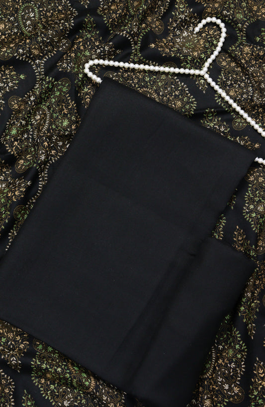 Amna Khadija Dhanak Kashmiri Wool Unstitched 3 Piece Suit - Design-11 - AM25KMW2153850 - Black - Winter Collection