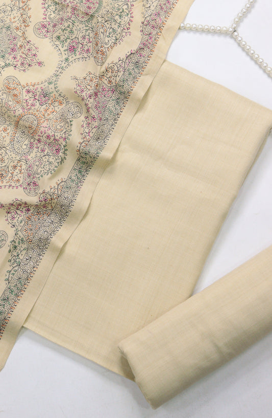 Amna Khadija Dhanak Kashmiri Wool Unstitched 3 Piece Suit - Design-10 - AM25KMW2153850 - Fawn - Winter Collection