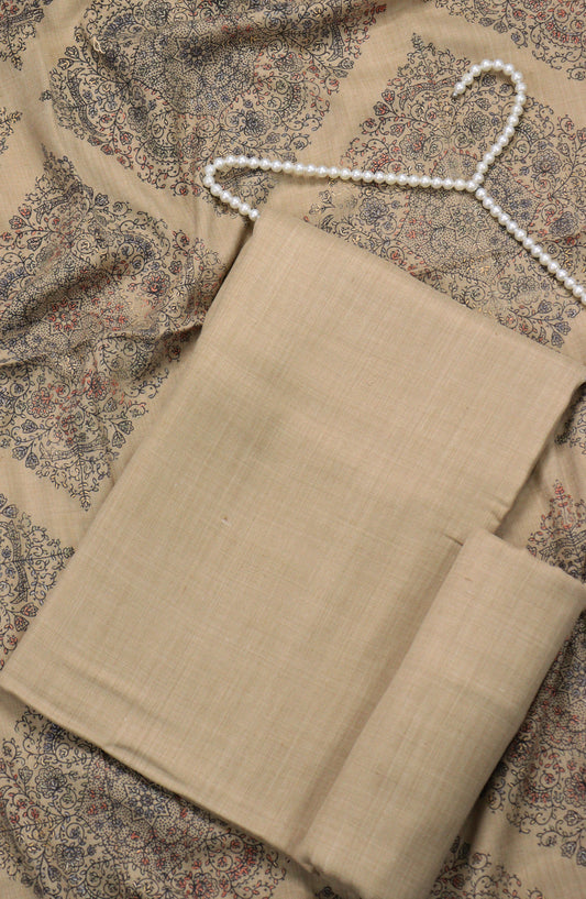 Amna Khadija Dhanak Kashmiri Wool Unstitched 3 Piece Suit - Design-09 - AM25KMW2153850 - Beige - Winter Collection
