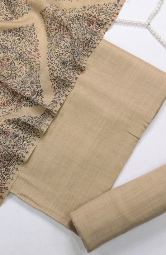 Amna Khadija Dhanak Kashmiri Wool Unstitched 3 Piece Suit - Design-09 - AM25KMW2153850 - Beige - Winter Collection