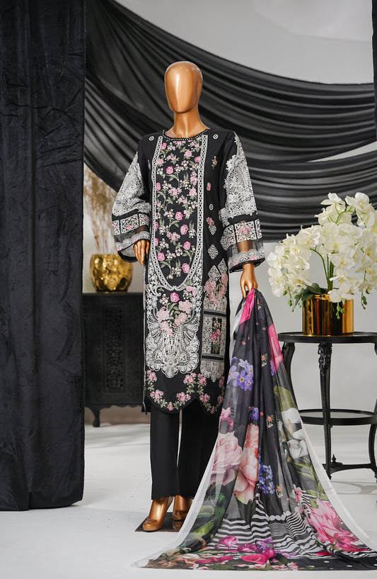 Anaya by Amna Khadija Embroidered Fine Cotton Stitched 3 Piece Suit - ELF-01 - AK25ANY - Black - Festive Collection