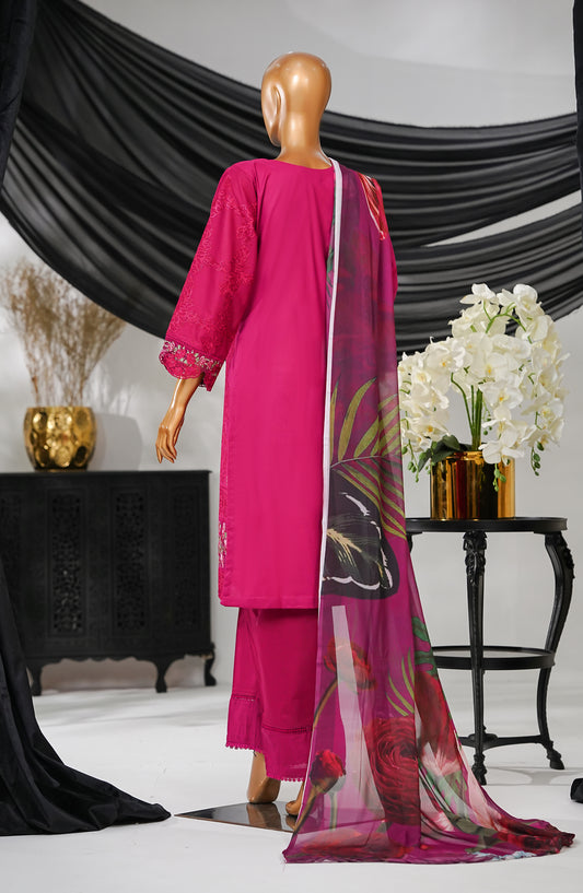 Anaya by Amna Khadija Embroidered Fine Cotton Stitched 3 Piece Suit - ELF-09 - AK25ANY - Hot Pink - Festive Collection