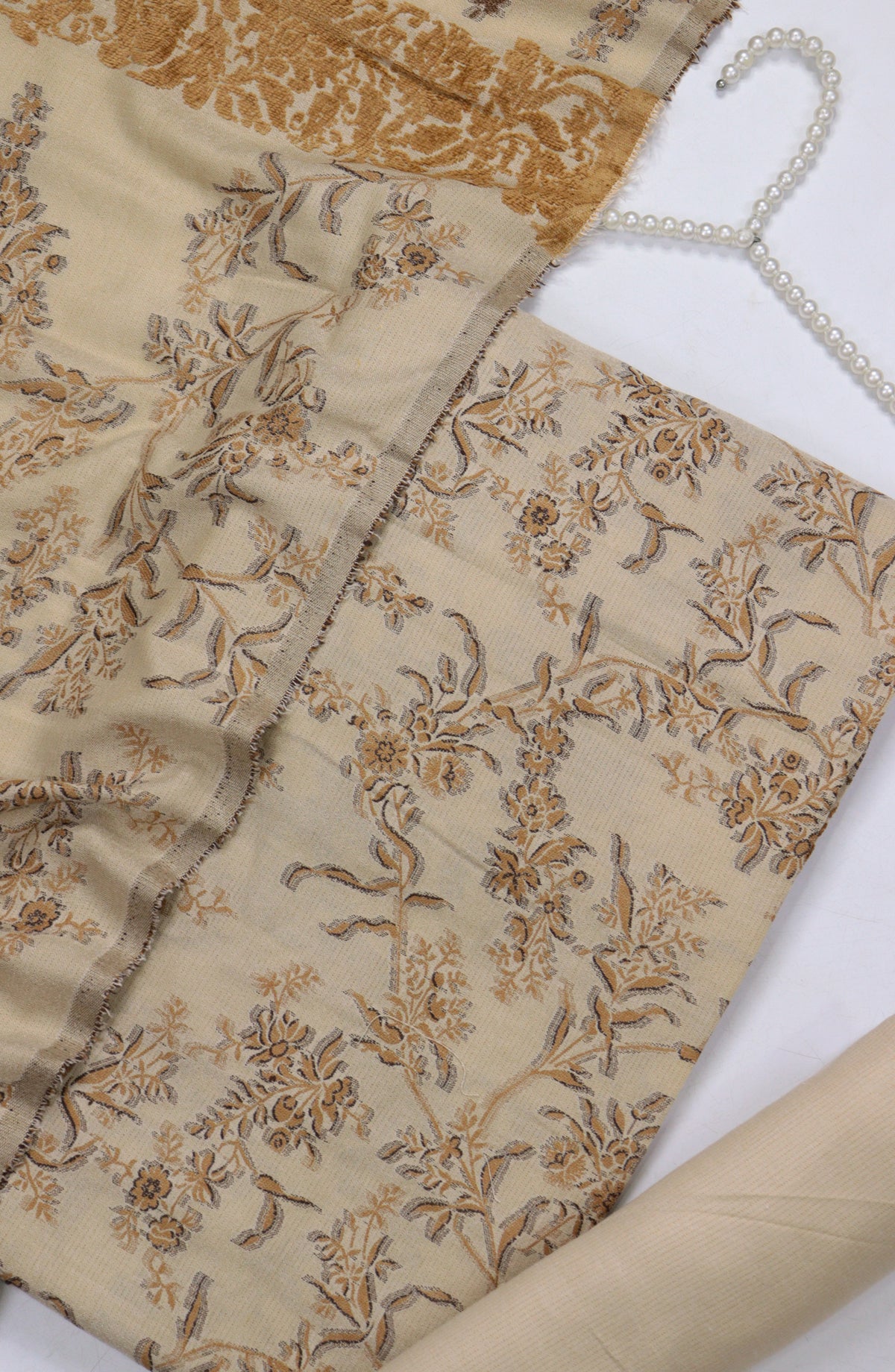 Amna Khadija Broshia Leather Peach Unstitched 3 Piece Suit - Design-5 - AM25BRSC - Beige - Winter Collection