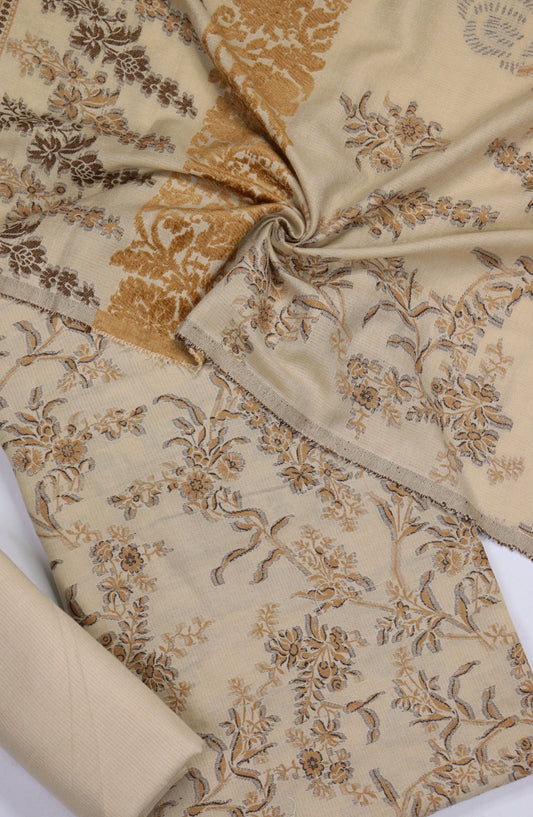 Amna Khadija Broshia Leather Peach Unstitched 3 Piece Suit - Design-5 - AM25BRSC - Beige - Winter Collection