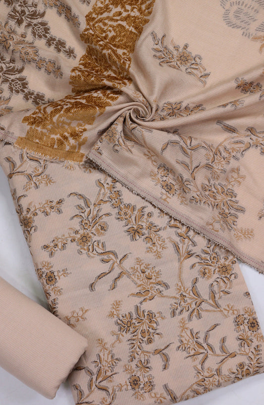 Amna Khadija Broshia Leather Peach Unstitched 3 Piece Suit - Design-4 - AM25BRSC - Pink - Winter Collection