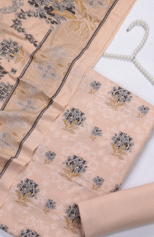 Amna Khadija Leather Broshia Unstitched 3 Piece Suit - Design-9 - AM25BRSC - Peach - Winter Collection