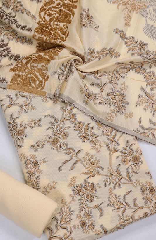 Amna Khadija Broshia Leather Peach Unstitched 3 Piece Suit - Design-2 - AM25BRSC - Fawn - Winter Collection