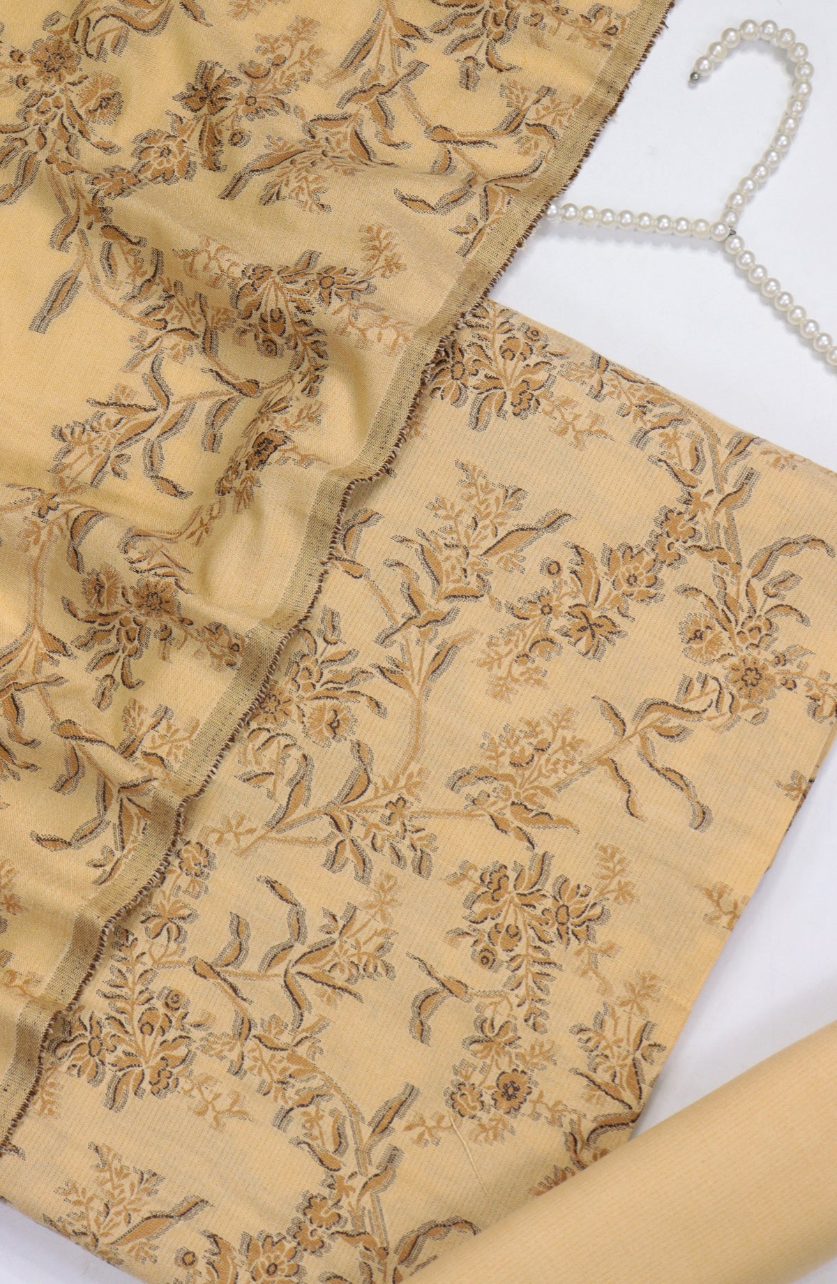 Amna Khadija Broshia Leather Peach Unstitched 3 Piece Suit - Design-1 - AM25BRSC - Yellow - Winter Collection