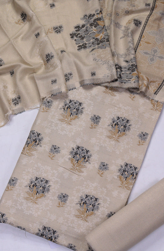 Amna Khadija Leather Broshia Unstitched 3 Piece Suit - Design-7 - AM25BRSC - Fawn - Winter Collection