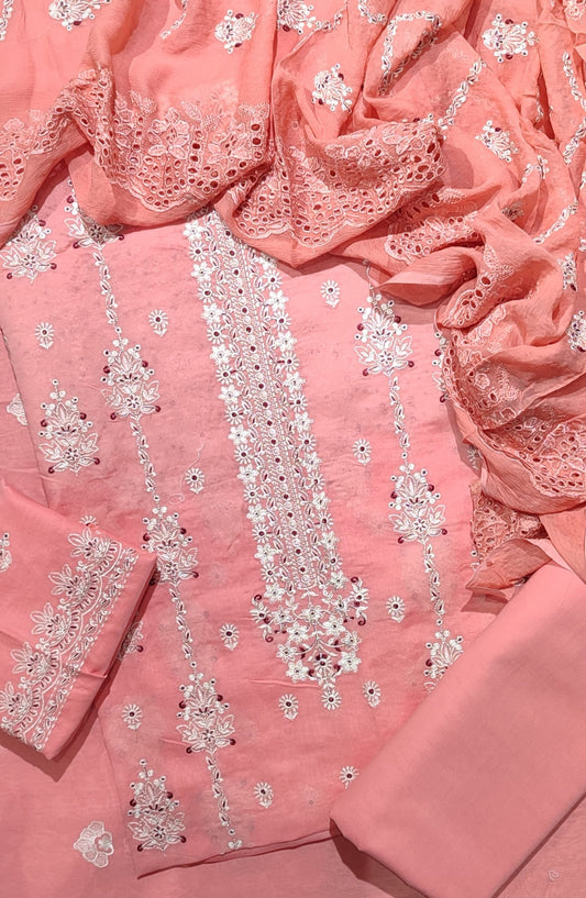 Amna Khadija Luxury Embroidered Swiss Unstitched 3 Piece Suit - Design-01 - AM25LESW - Pink - Summer Collection