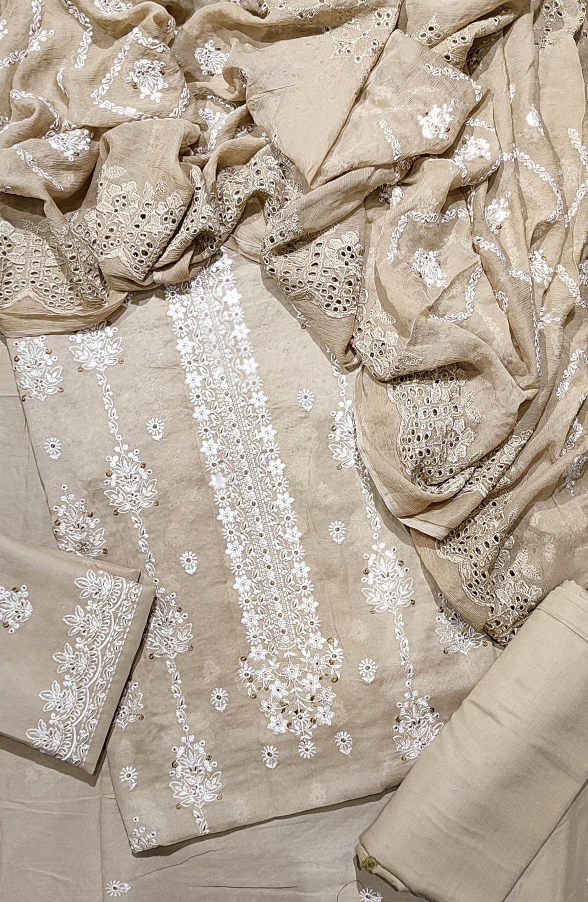 Amna Khadija Luxury Embroidered Swiss Unstitched 3 Piece Suit - Design-02 - AM25LESW - Brown - Summer Collection