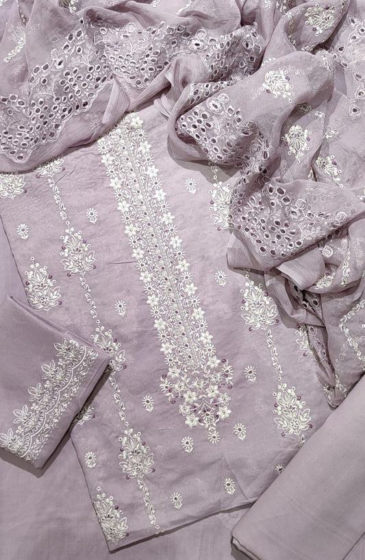 Amna Khadija Luxury Embroidered Swiss Unstitched 3 Piece Suit - Design-03 - AM25LESW - Purple - Summer Collection
