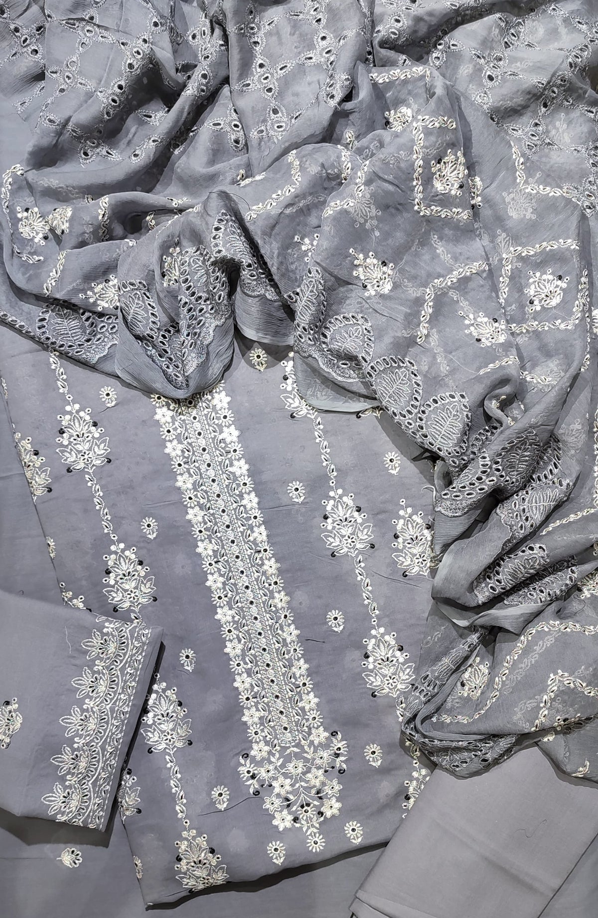 Amna Khadija Luxury Embroidered Swiss Unstitched 3 Piece Suit - Design-05 - AM25LESW - Blue - Summer Collection