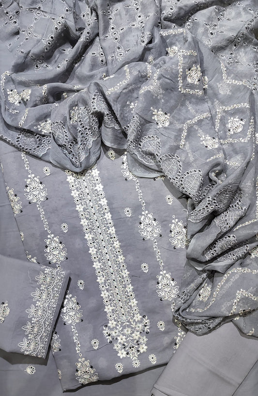 Amna Khadija Luxury Embroidered Swiss Unstitched 3 Piece Suit - Design-05 - AM25LESW - Blue - Summer Collection