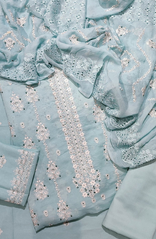 Amna Khadija Luxury Embroidered Swiss Unstitched 3 Piece Suit - Design-06 - AM25LESW - Blue - Summer Collection
