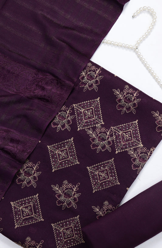 Amna Khadija Mahjabeen Broshia Dhanak Unstitched 3 Piece Suit - Design-06 - AM25MAHJ - Purple - Winter Collection