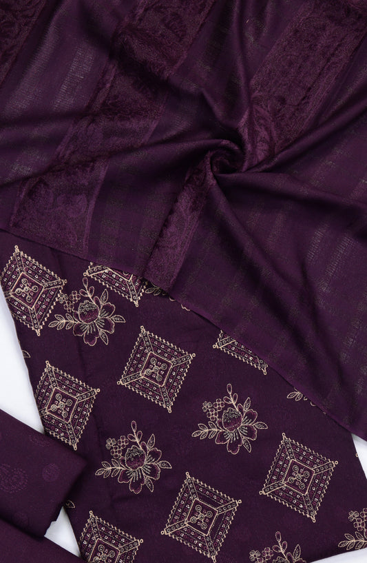 Amna Khadija Mahjabeen Broshia Dhanak Unstitched 3 Piece Suit - Design-06 - AM25MAHJ - Purple - Winter Collection