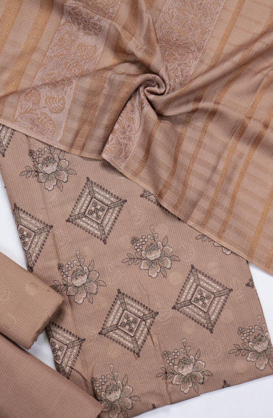 Amna Khadija Mahjabeen Broshia Dhanak Unstitched 3 Piece Suit - Design-05 - AM25MAHJ - Pink - Winter Collection