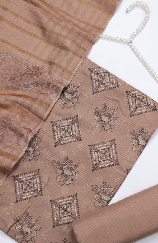 Amna Khadija Mahjabeen Broshia Dhanak Unstitched 3 Piece Suit - Design-05 - AM25MAHJ - Pink - Winter Collection