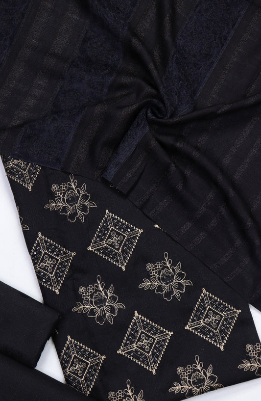 Amna Khadija Mahjabeen Broshia Dhanak Unstitched 3 Piece Suit - Design-04 - AM25MAHJ - Black - Winter Collection