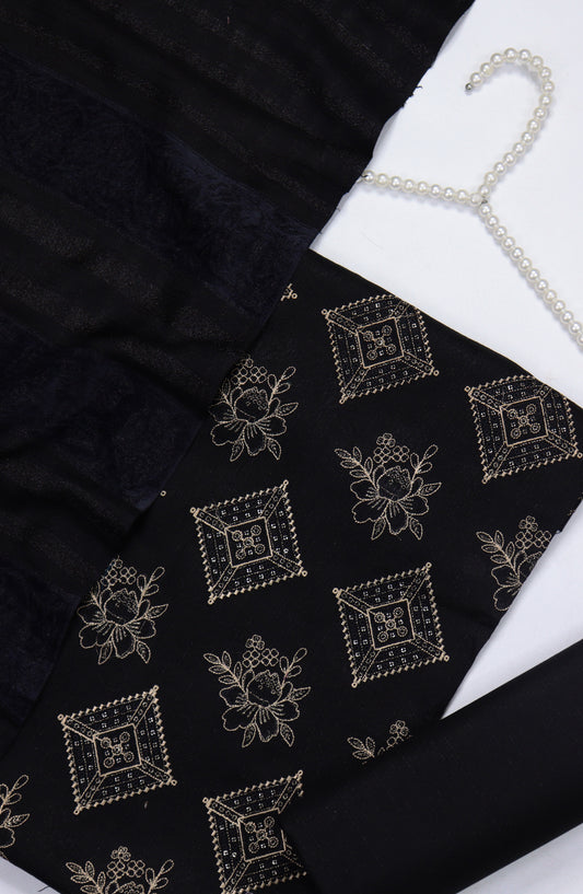 Amna Khadija Mahjabeen Broshia Dhanak Unstitched 3 Piece Suit - Design-04 - AM25MAHJ - Black - Winter Collection
