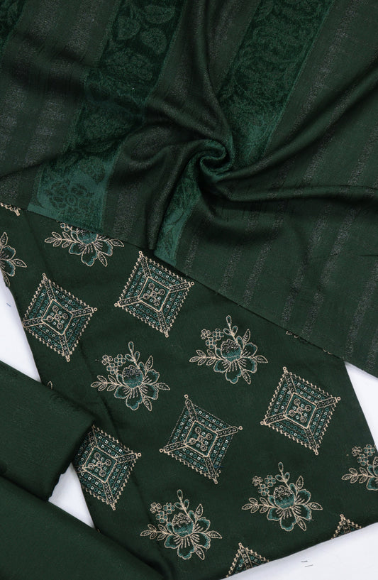 Amna Khadija Mahjabeen Broshia Dhanak Unstitched 3 Piece Suit - Design-02 - AM25MAHJ - Green - Winter Collection