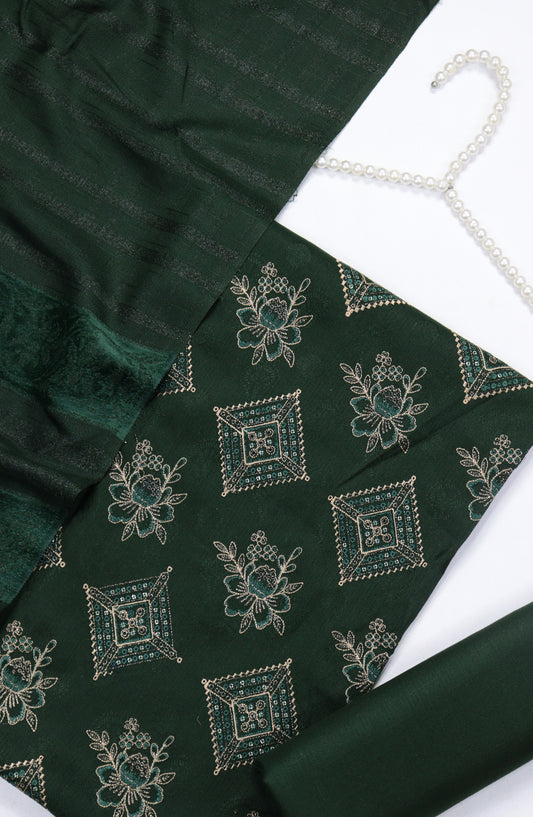 Amna Khadija Mahjabeen Broshia Dhanak Unstitched 3 Piece Suit - Design-02 - AM25MAHJ - Green - Winter Collection