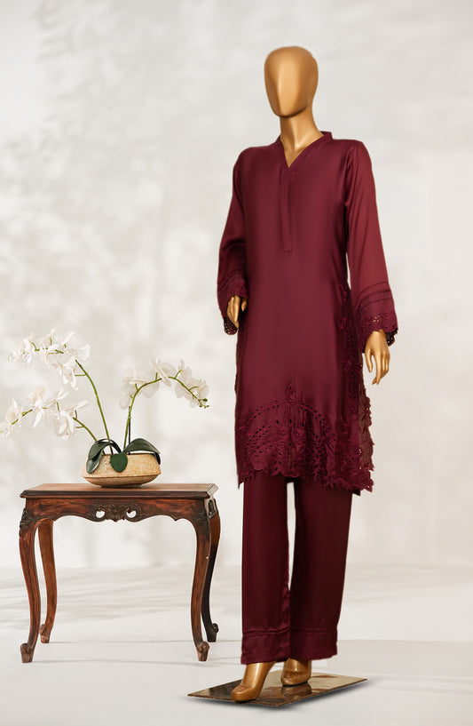 Mohar by Amna Khadija Embroidered Shamooz Silk Stitched 2 Piece Suit - AKMS-05 - AM25HARR - Maroon - Winter Collection