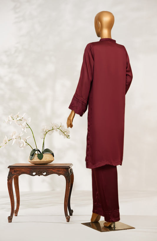 Mohar by Amna Khadija Embroidered Shamooz Silk Stitched 2 Piece Suit - AKMS-05 - AM25HARR - Maroon - Winter Collection