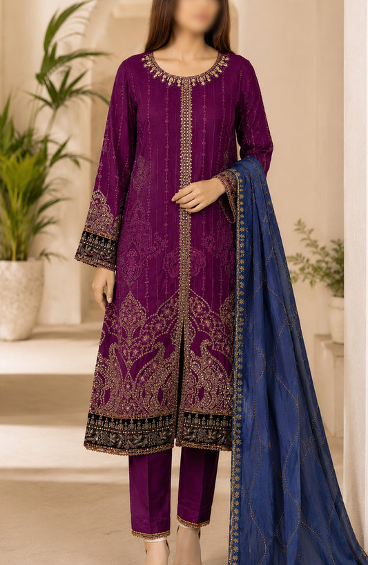 Amna Khadija Neroli Embroidered Chiffon Stitched 3 Piece Suit - AKNC-07 - AM26NARL - Burgundy - Festive Collection
