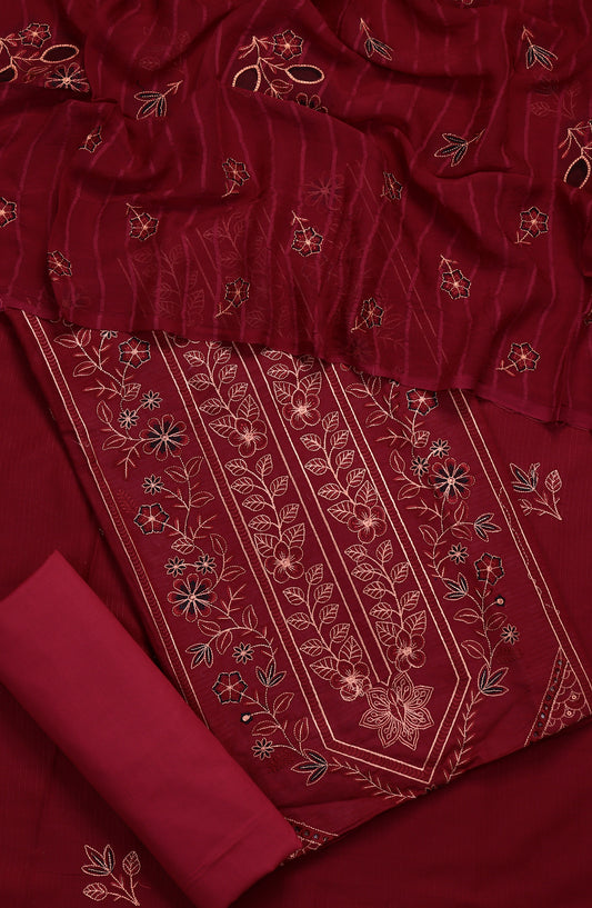 Amna Khadija Embroidered Lawn Unstitched 3 Piece Suit - Design-01 - AM25CHFD - Red - Summer Collection