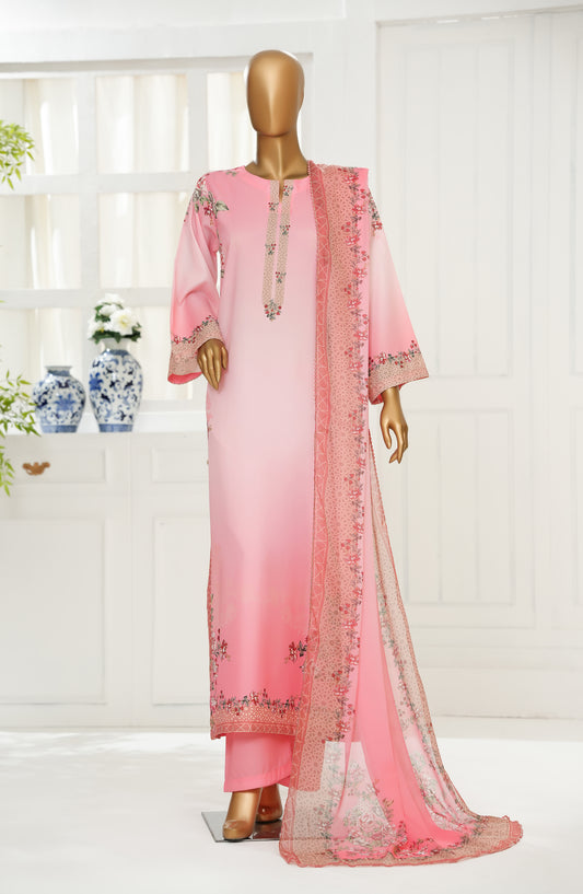 Varzah by Amna Khadija Printed Poly Swiss Stitched 3 Piece Suit - VUB-05 - AM25VRZ - Pink - Luxury Collection
