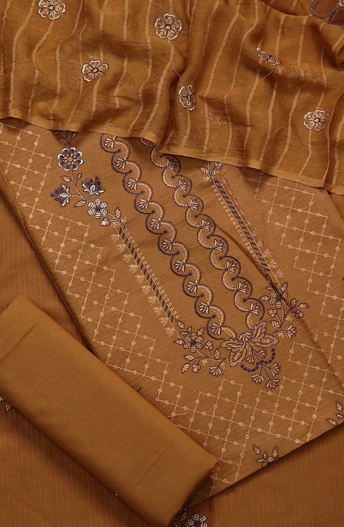 Amna Khadija Embroidered Lawn Unstitched 3 Piece Suit - Design-06 - AM25CHFD - Brown - Summer Collection
