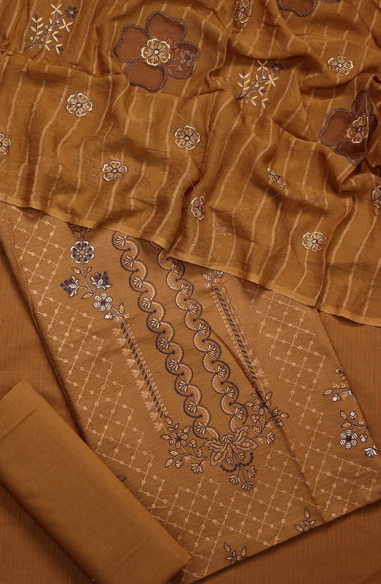 Amna Khadija Embroidered Lawn Unstitched 3 Piece Suit - Design-06 - AM25CHFD - Brown - Summer Collection